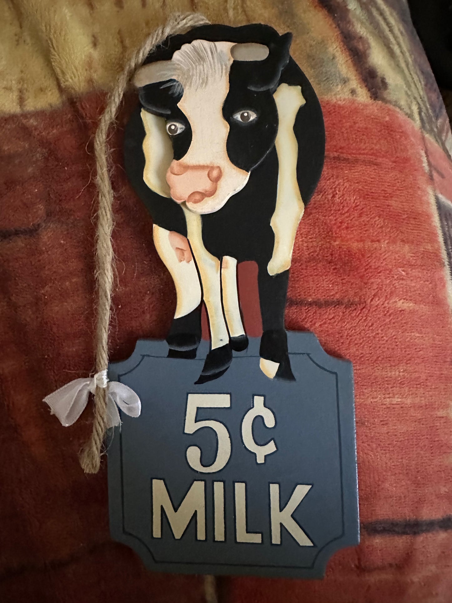 "Milk 5 Cents 3D Cow with Bell Wooden Plaque Wall decoration"